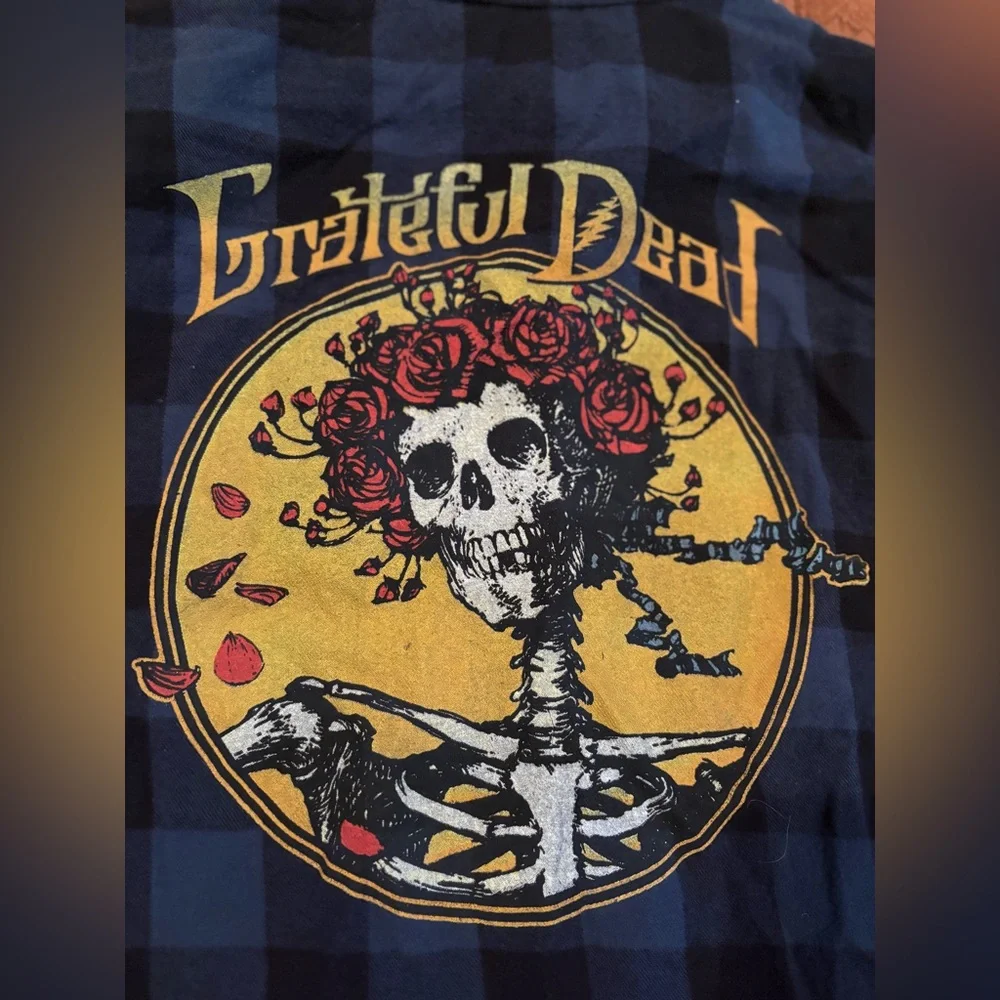Grateful Dead Bertha Skull Rose Crown Flannel Long Sleeve Shirt Size S - Picture 5 of 7